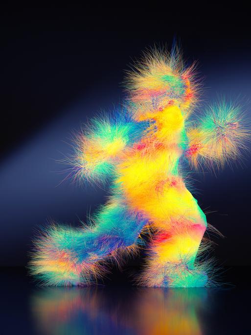 Digital generiertes Bild einer mehrfarbigen Silhouette eines laufenden Mannes.