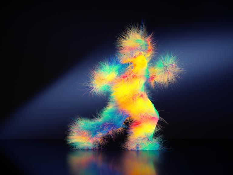 Digital generiertes Bild einer mehrfarbigen Silhouette eines laufenden Mannes.