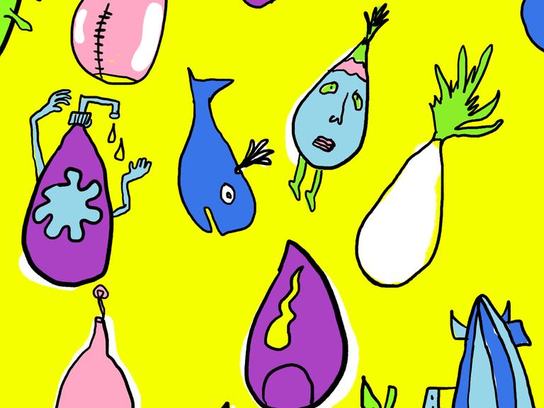 Illustration bunter doku drops vor gelbem Hintergrund.