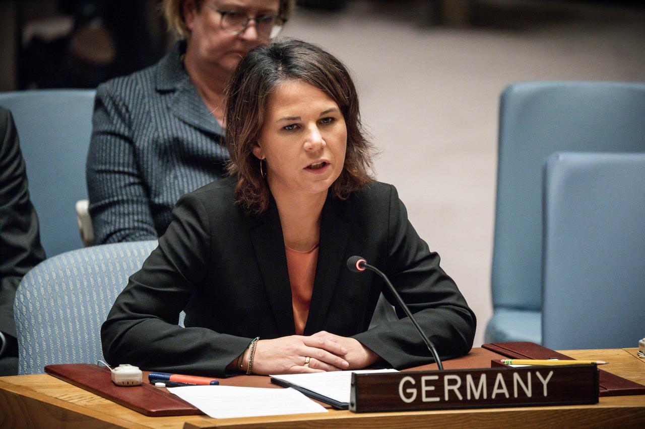 Bundesaußenministerin Baerbock spricht in einer Sitzung des Sicherheitsrats der Vereinten Nationen.