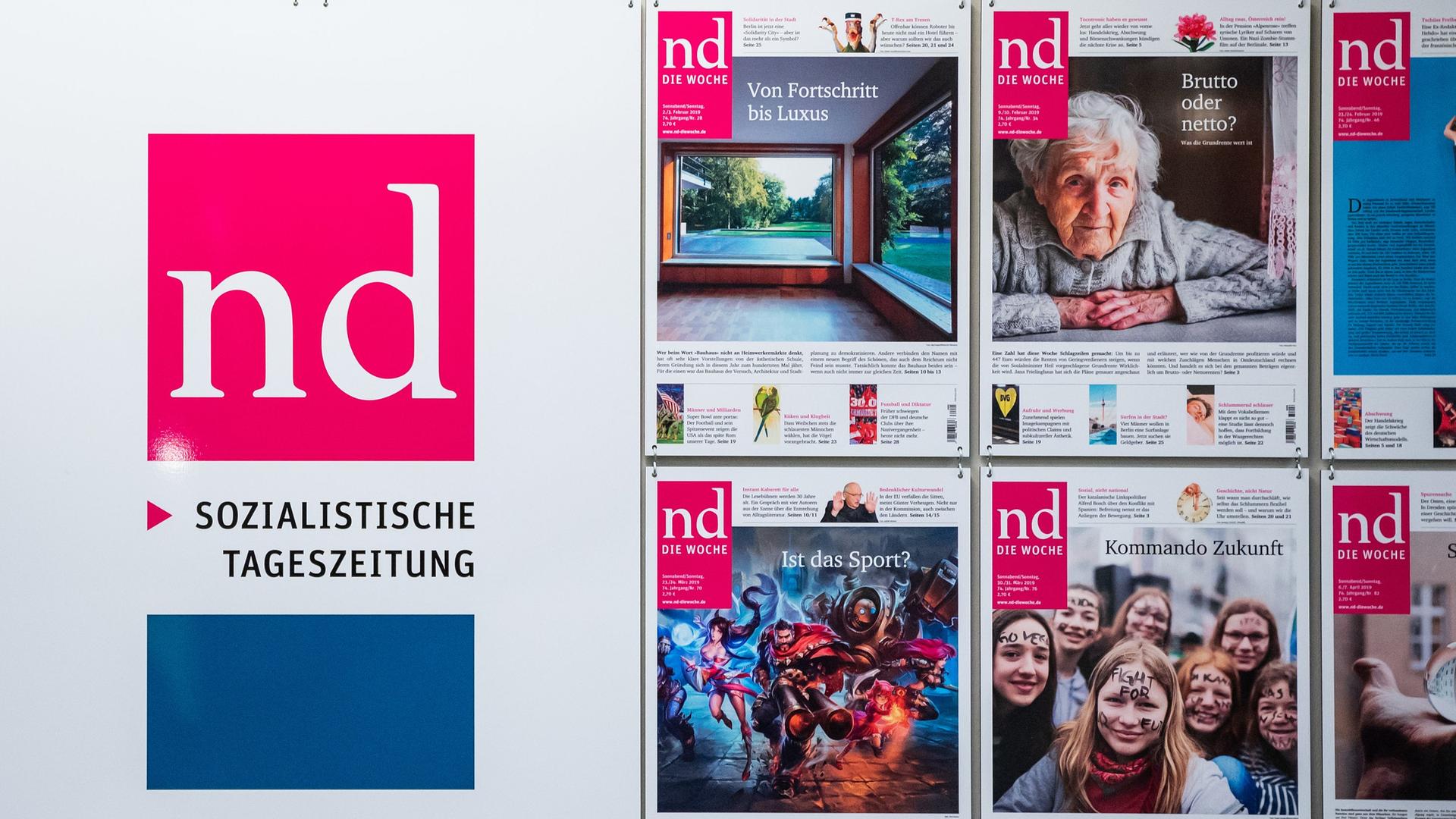 Titelseiten der Zeitung "nd" sind zu sehen. Titelseiten der Zeitung "nd" sind zu sehen.