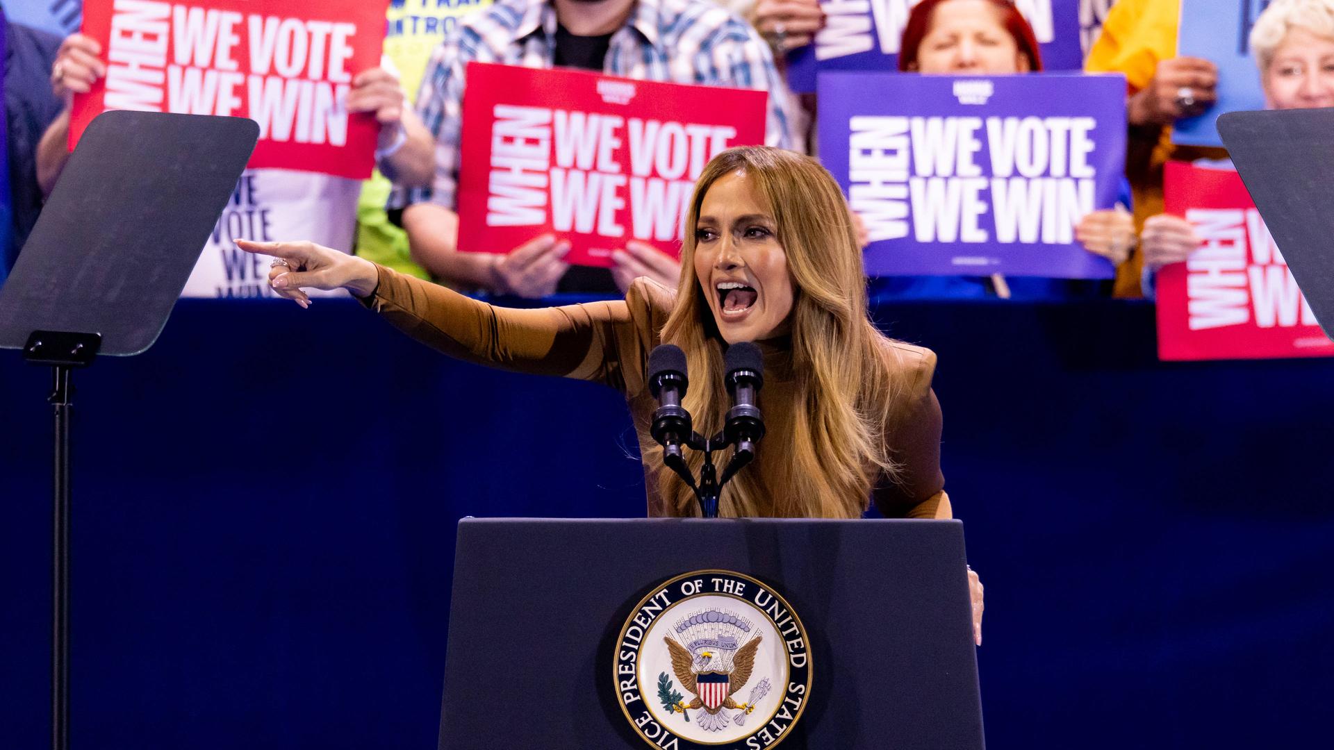 Jennifer Lopez auf einer Wahlkampfveranstaltung der Demokraten.