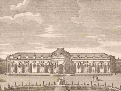 Königliches Lustschloss Sanssouci bei Potsdam, um 1880, digital restaurierte Reproduktion von einer Illustration aus dem 19. Jahrhundert, genaues Datum unbekannt.