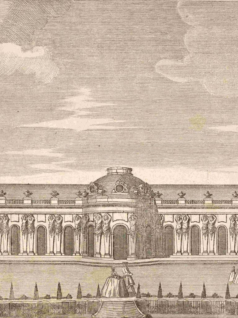 Königliches Lustschloss Sanssouci bei Potsdam, um 1880, digital restaurierte Reproduktion von einer Illustration aus dem 19. Jahrhundert, genaues Datum unbekannt.