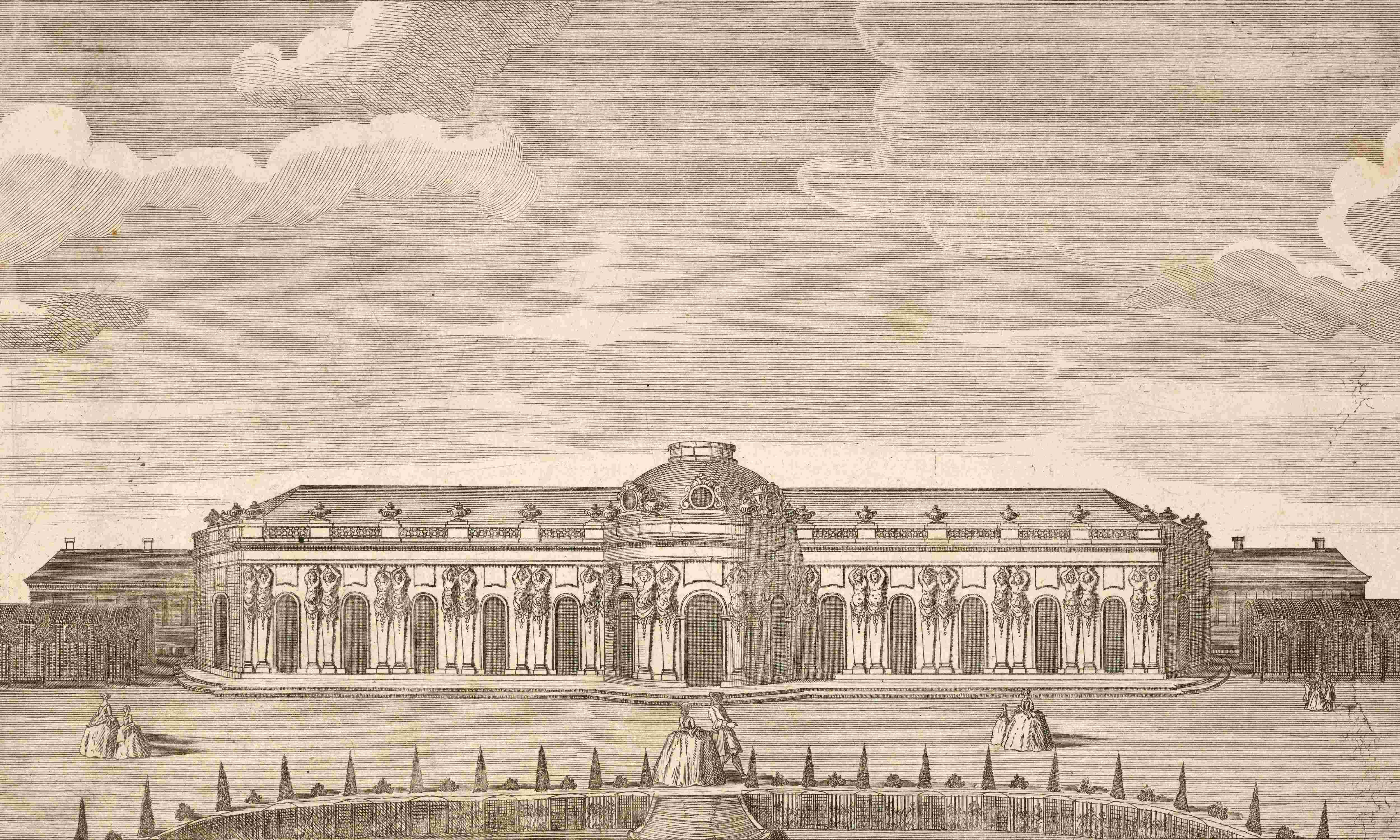 Königliches Lustschloss Sanssouci bei Potsdam, um 1880, digital restaurierte Reproduktion von einer Illustration aus dem 19. Jahrhundert, genaues Datum unbekannt.