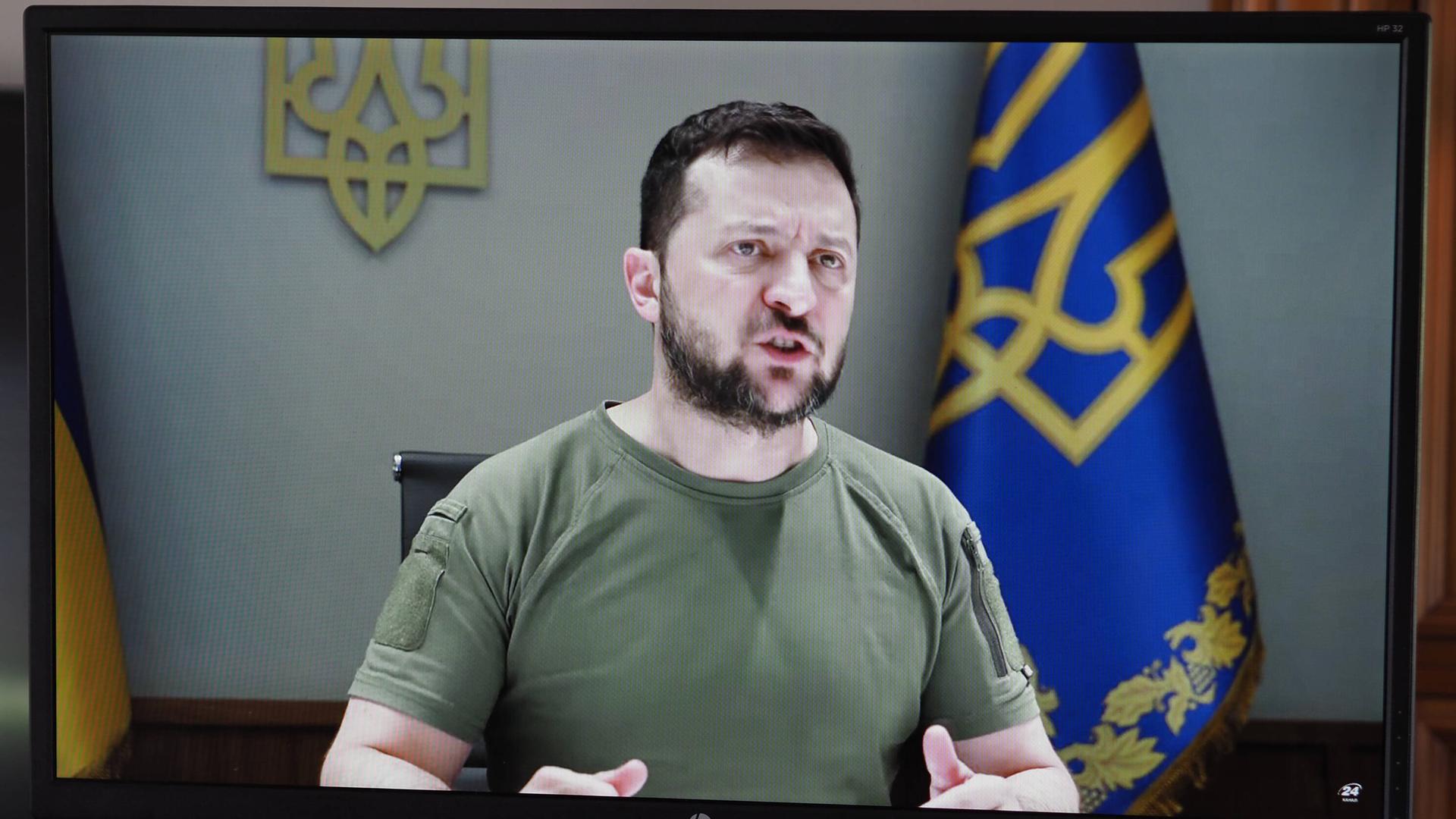 Der ukrainische Präsident Wolodymyr Selenskyj bei einer Videoansprache Der ukrainische Präsident Wolodymyr Selenskyj bei einer Videoansprache