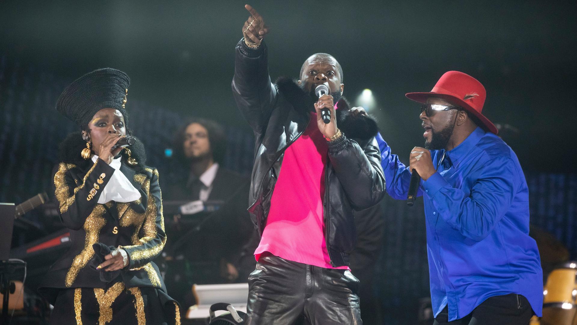 Lauryn Hill, Pras Michel und Wyclef Jean treten beim Global Citizen Festival am 23.9.23 im Central Park in New York auf. Lauryn Hill, Pras Michel und Wyclef Jean treten beim Global Citizen Festival am 23.9.23 im Central Park in New York auf.