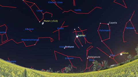 Ein Bild des Nachthimmels mit eingezeichneten Sternenbildern