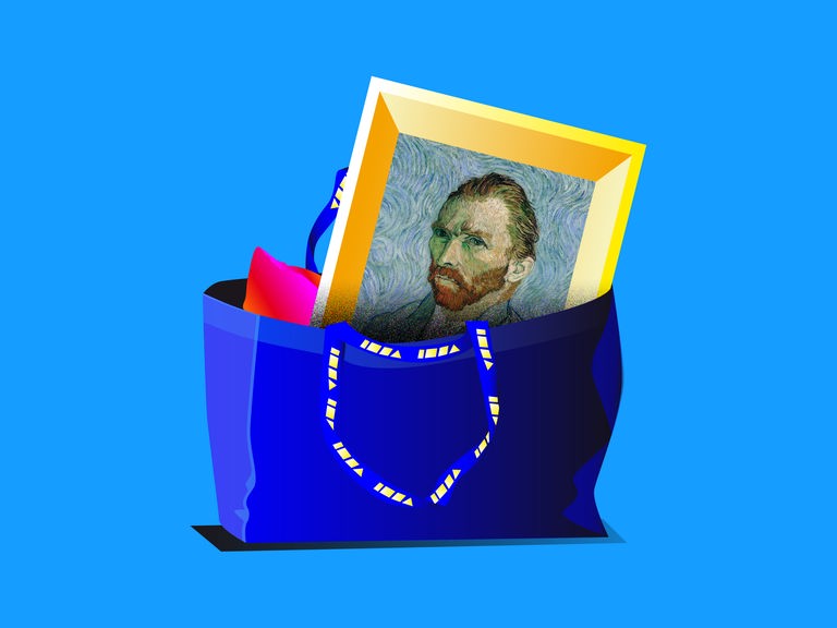 Ein Van-Gogh-Gemälde steckt in einem IKEA-Beutel.
