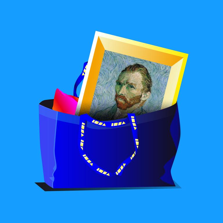 Ein Van-Gogh-Gemälde steckt in einem IKEA-Beutel.
