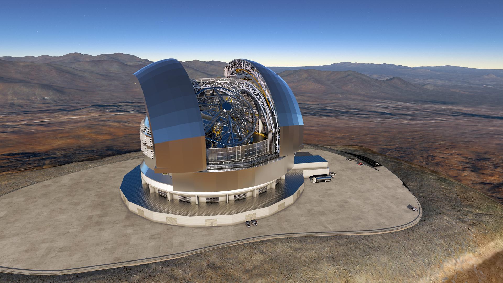 Beobachtungsbeginn in frühestens fünf Jahren: Das Extremely Large Telescope mit seinem 39-Meter-Spiegel (Illustration)
