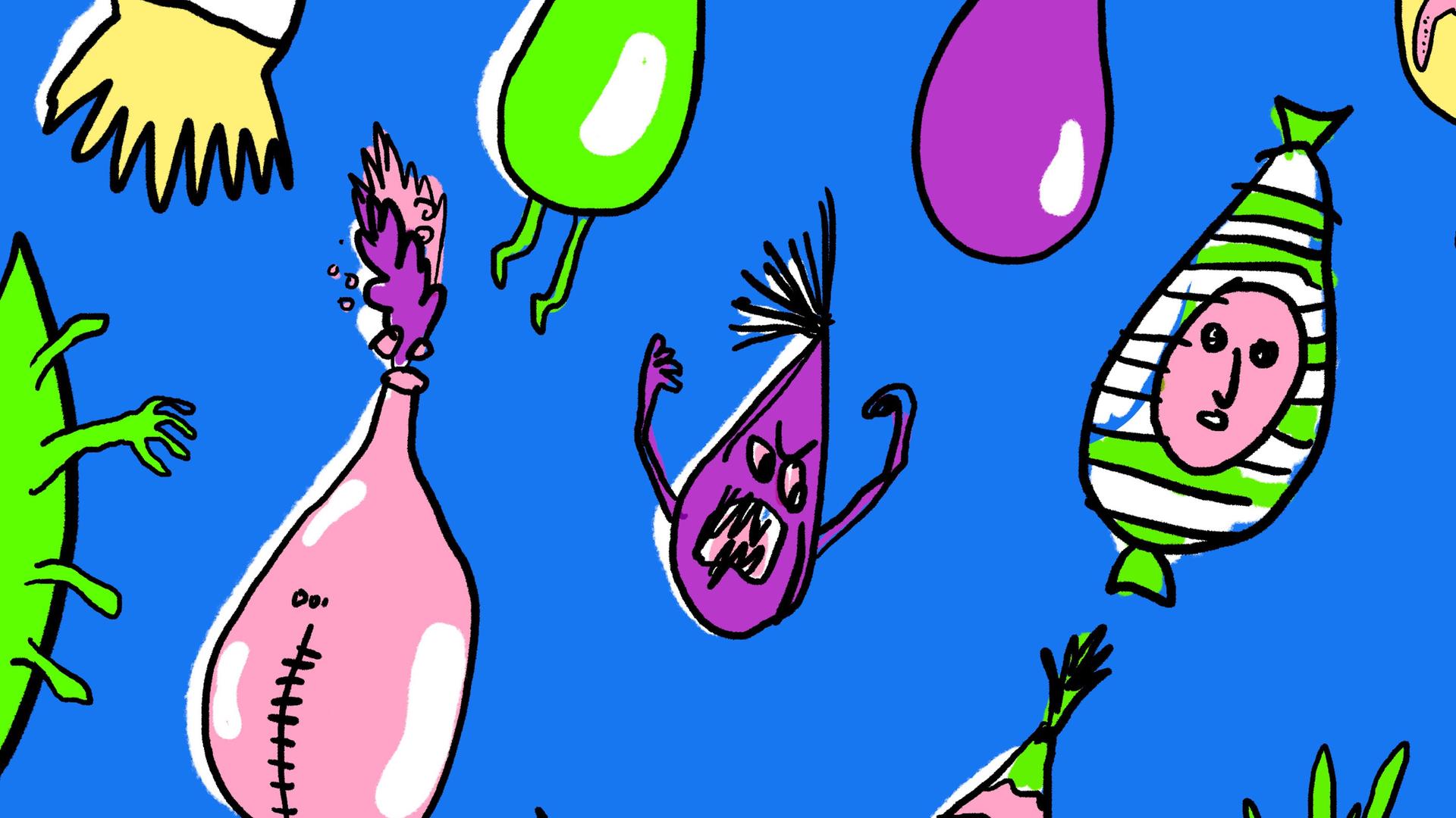 Illustration bunter doku drops vor blauem Hintergrund Illustration bunter doku drops vor blauem Hintergrund