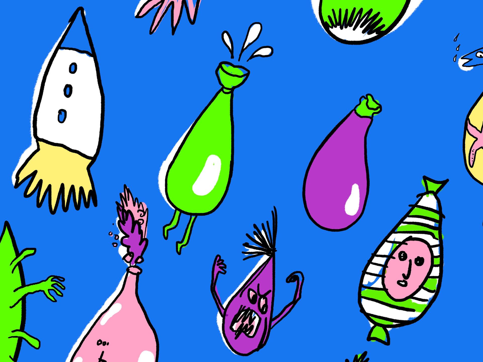 Illustration bunter doku drops vor blauem Hintergrund