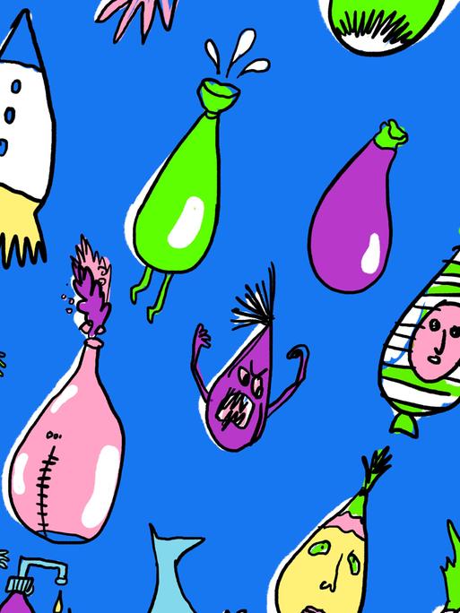 Illustration bunter doku drops vor blauem Hintergrund
