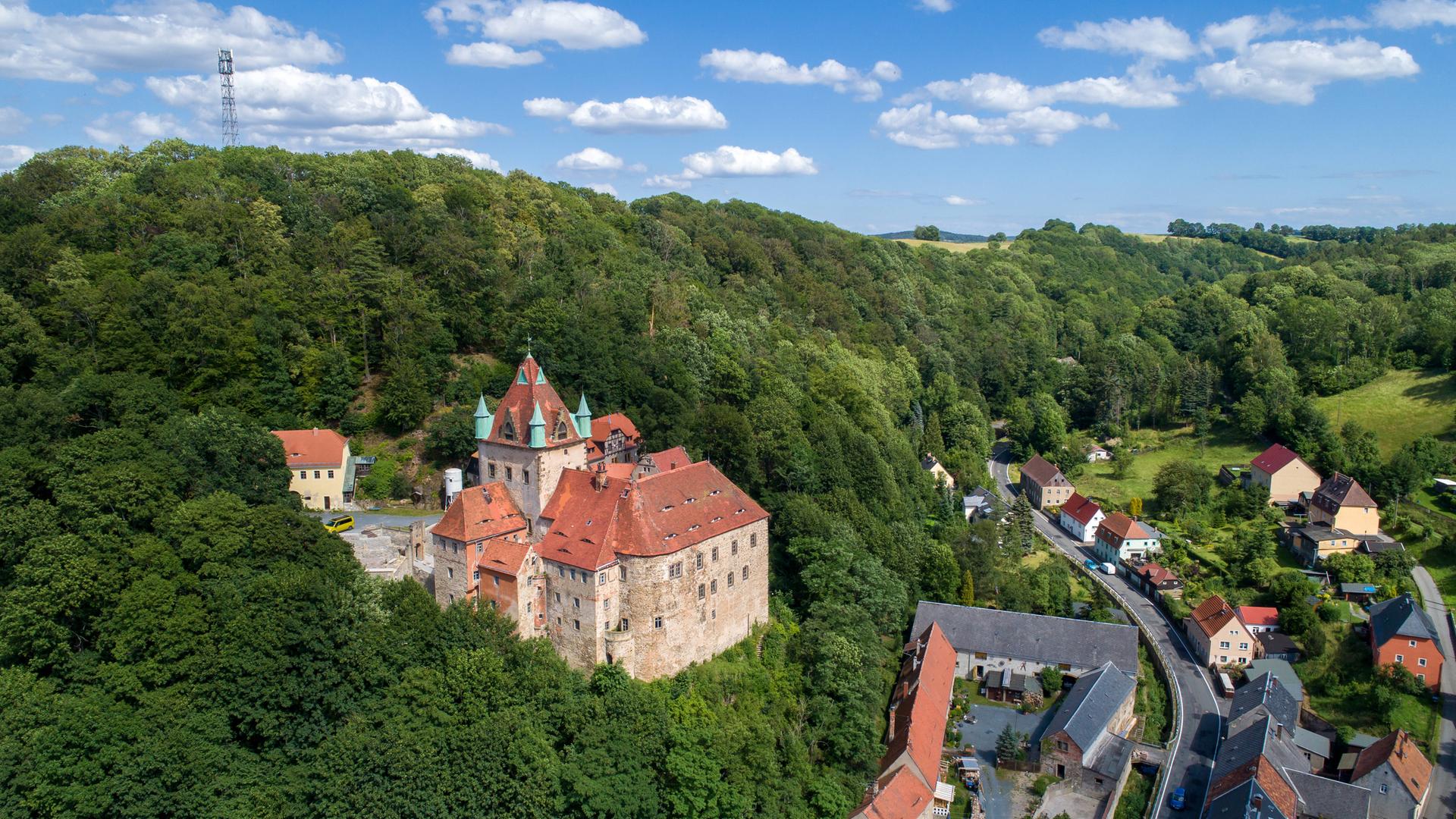 Blick auf Schloß Kuckuckstein in Liebstadt, Sachsen