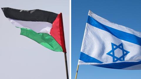 Die palästinensische Flagge (r) und die israelische Flagge (l)