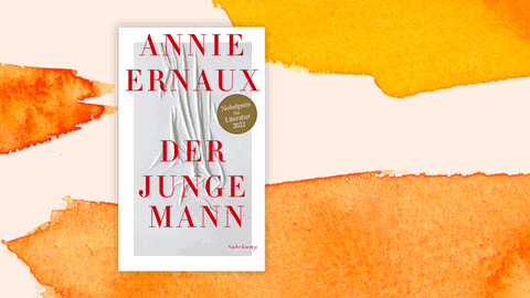 Cover des Romans "Der junge Mann" von Annie Ernaux. Dort ist ein zerwühltes Bettlaken zu sehen.