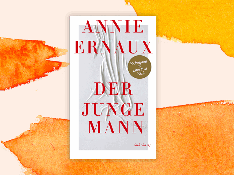 Cover des Romans "Der junge Mann" von Annie Ernaux. Dort ist ein zerwühltes Bettlaken zu sehen.