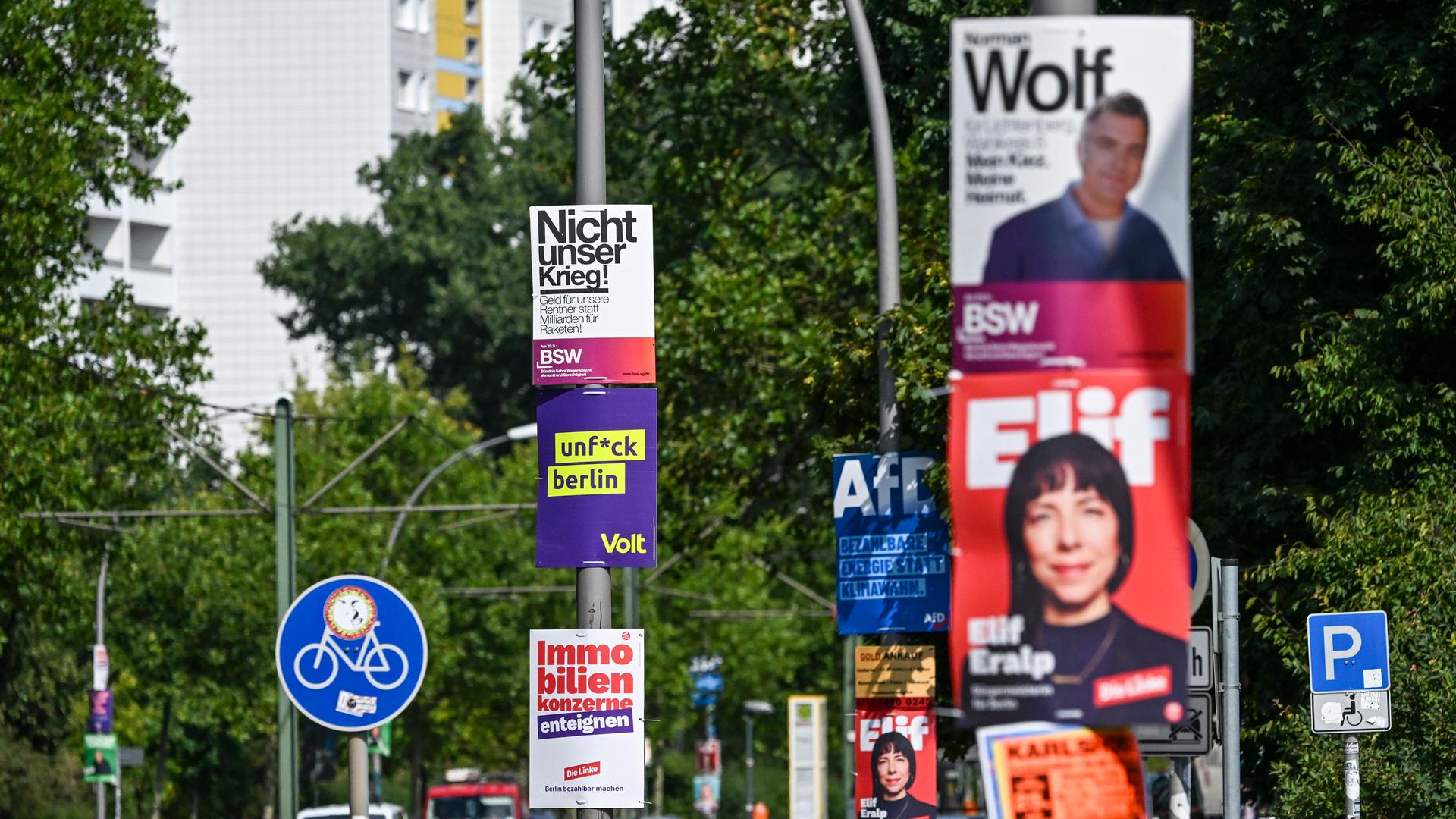 Verschiedene Wahlplakate für die Berliner Abgeordnetenhauswahl am 20. September 2026. Verschiedene Wahlplakate für die Berliner Abgeordnetenhauswahl am 20. September 2026.