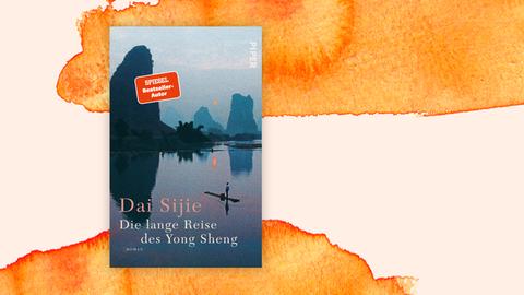 Das Cover von "Die lange Reise des Yong Sheng" zeigt den Buchtitel und -autor auf einem Foto eines Flusses im Sonnenuntergang. Auf dem Fluß steht ein Mahn auf einem Nachen, im Hintergrund sind Berge zu sehen.