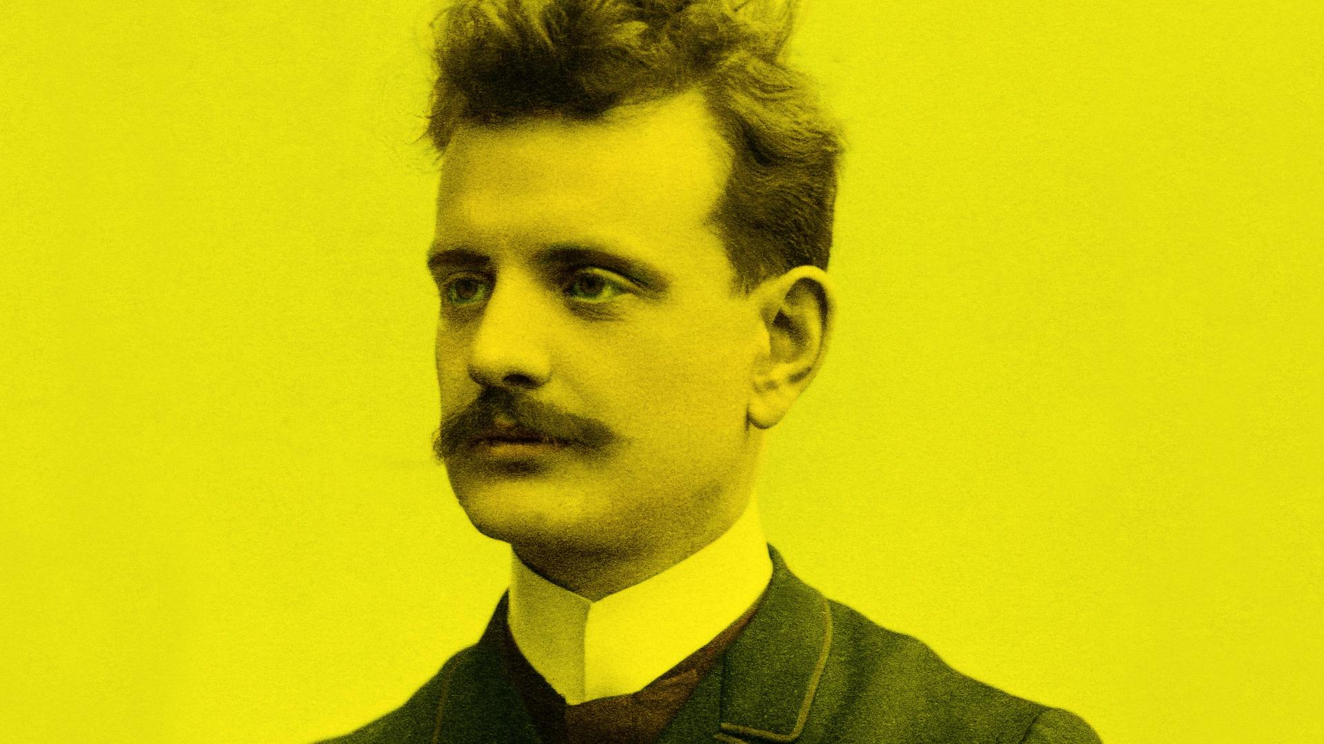 Farbig koloriertes, gelb eingefärbtes Portrait von Jean Sibelius