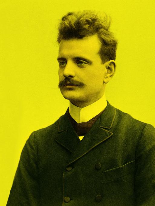 Farbig koloriertes, gelb eingefärbtes Portrait von Jean Sibelius