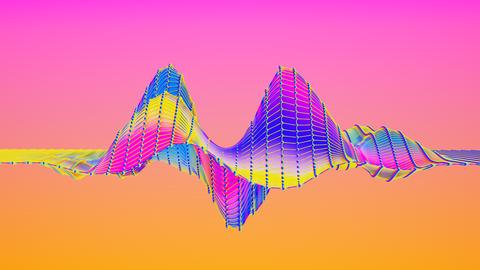 Digital erzeugtes Bild eines abstrakten mehrfarbigen Kurvendiagramms einer Schallwelle auf farbigem Hintergrund, das KI beeinflusste Musik visualisiert.