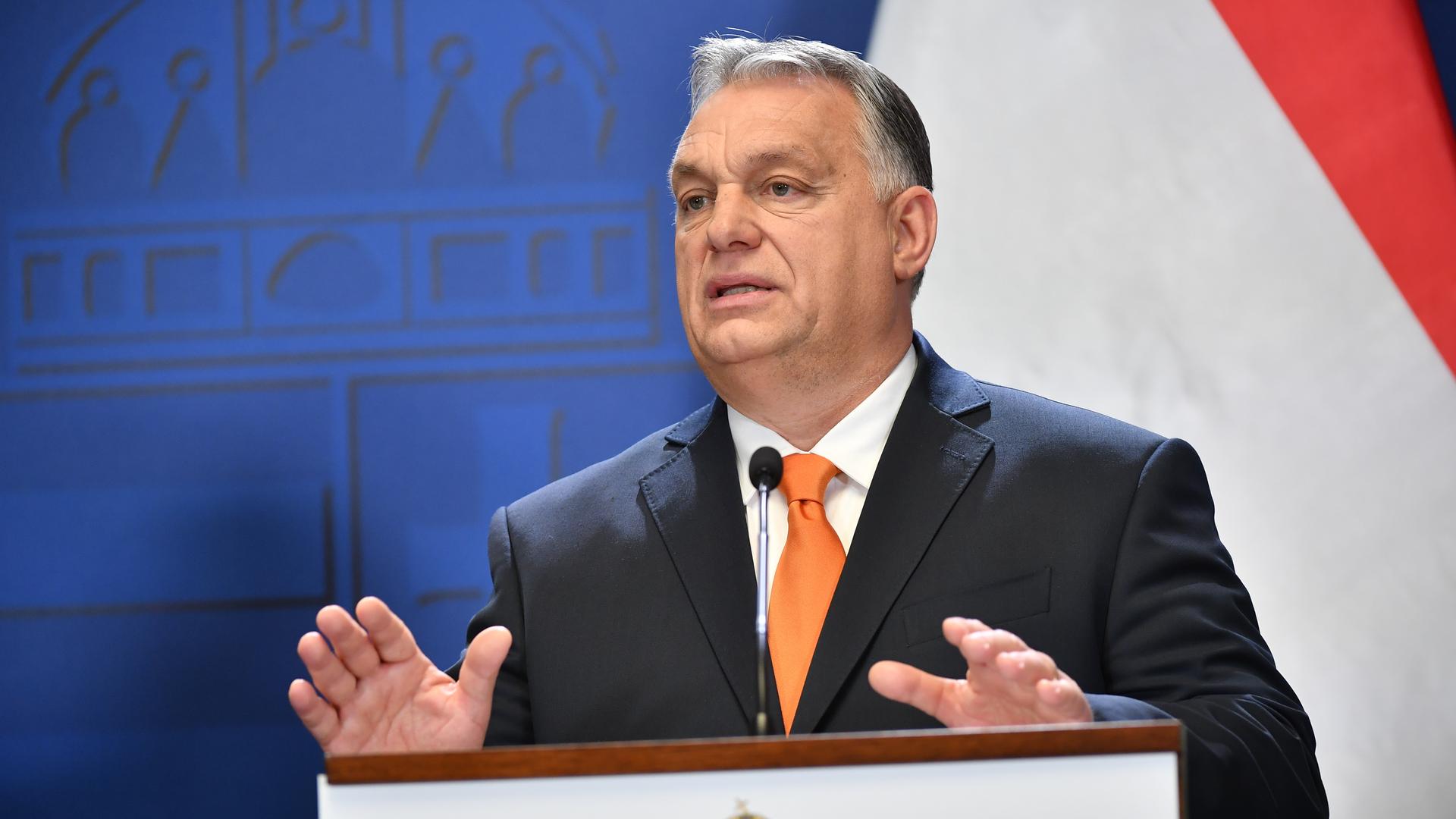 Ungarns Ministerpräsident Viktor Orban auf einer Pressekonferenz