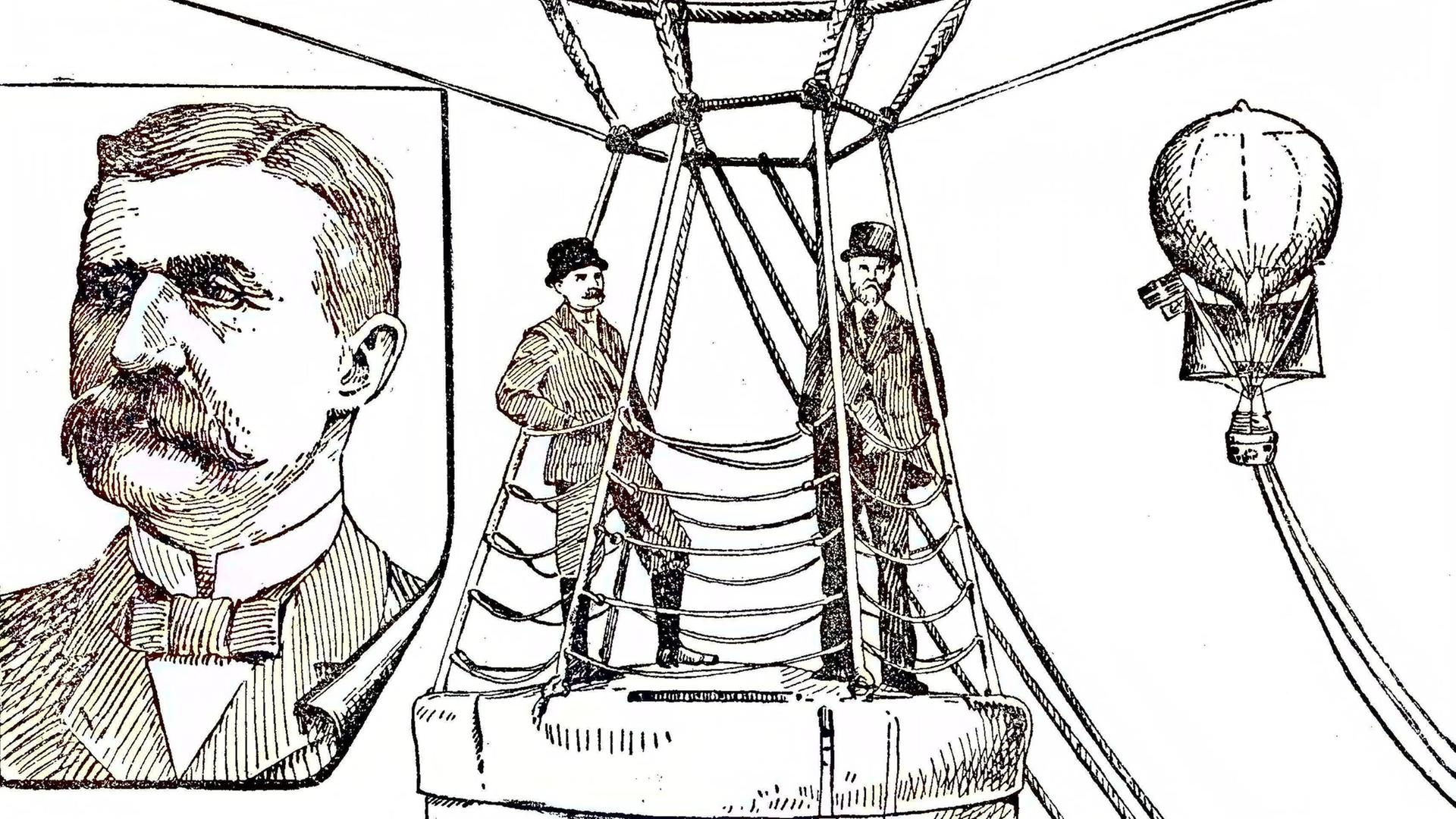 Salomon August Andrées Polarexpedition von 1897: mit einem Gasballon zum Nordpol. Digitale Reproduktion einer Originalvorlage aus dem 19. Jahrhundert.