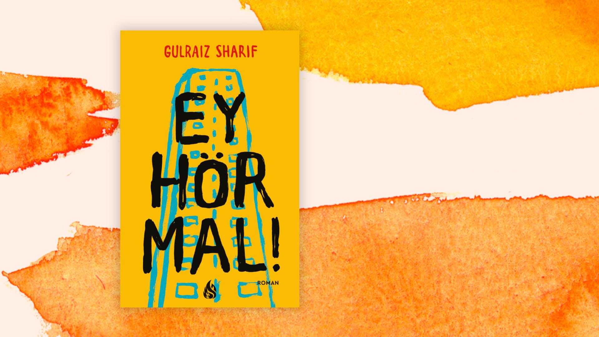 Cover des Romans "Ey hör mal!" vor orangefarbenem Aquarellhintergrund: Auf das gelbe Cover ist in hellblau ein Hochhaus gezeichnet. Darüber steht in schwarzen Großbuchstaben der Buchtitel. Cover des Romans "Ey hör mal!" vor orangefarbenem Aquarellhintergrund: Auf das gelbe Cover ist in hellblau ein Hochhaus gezeichnet. Darüber steht in schwarzen Großbuchstaben der Buchtitel.