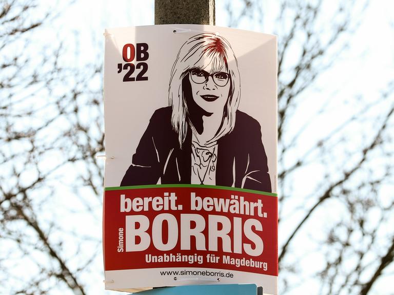Wahlplakat für Simone Borris zur Magdeburger Oberbürgermeisterwahl 2022.