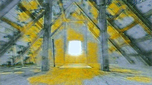Ein alter, leerer Dachboden mit Fenster