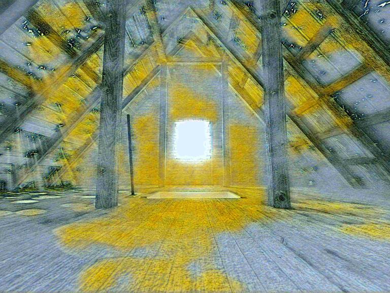 Ein alter, leerer Dachboden mit Fenster