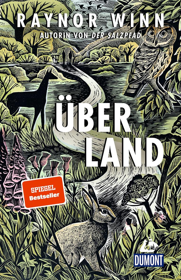 Raynor Winn: "Überland". Auf dem Cover schlängelt sich ein Pfad durch die gezeichnete Natur, im Vordergrund sitzt ein Hase.