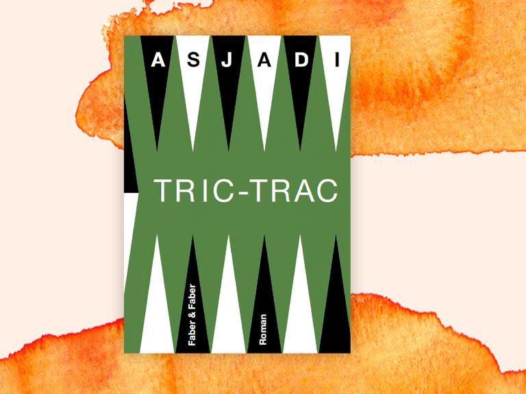 Das Cover des Buchs zeigt den Autornamen "Asjadi" und den Romantitel "Tric-Trac" vor einem schwarz-weiß-grünen Zackenmuster.