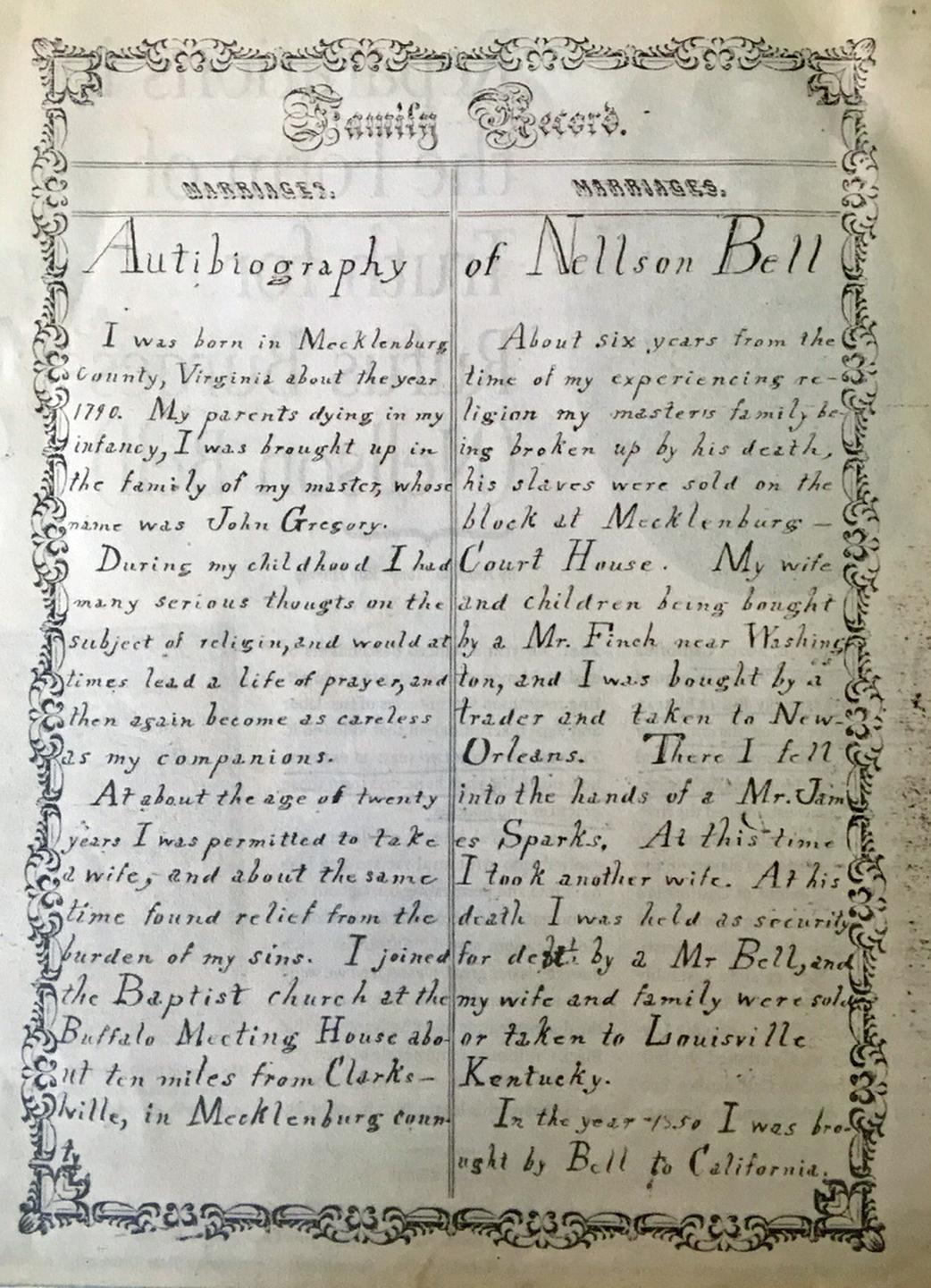 Eine Originalseite aus dem Familienbuch der Bells