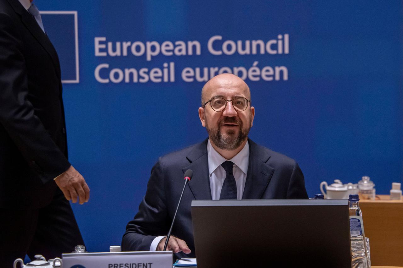 Zu sehen ist EU-Ratspärsident Charles Michel beim Gipfel der Mitgliedsstaaten in Brüssel.