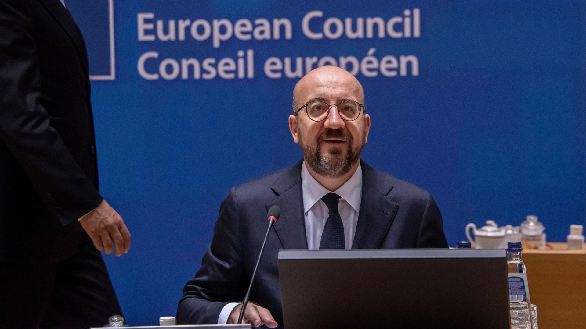 Zu sehen ist EU-Ratspärsident Charles Michel beim Gipfel der Mitgliedsstaaten in Brüssel. Zu sehen ist EU-Ratspärsident Charles Michel beim Gipfel der Mitgliedsstaaten in Brüssel.