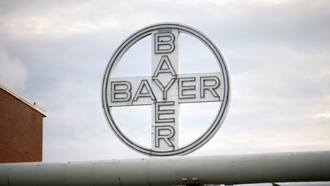 Das Logo des Konzerns Bayer bei der Eisen(III)-Chlorid-Recycling-Anlage der Bayer AG in Dormagen. 