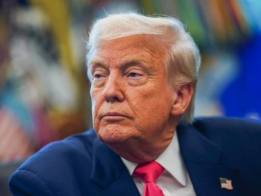 Porträt des amtierenden US-Präsidenten Donald Trump am 14.08.2025 im Oval Office im Weißen Haus.