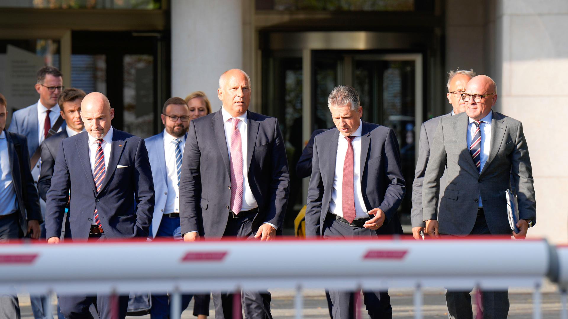 Alexander Hoffmann, Roman Poseck, Thorsten Frei und Alexander Throm beim Pressestatement der CDU/CSU nach den Beratungen zwischen Ampel, Union und Ländern im Bundesinnenministerium. Berlin, 10.09.2024