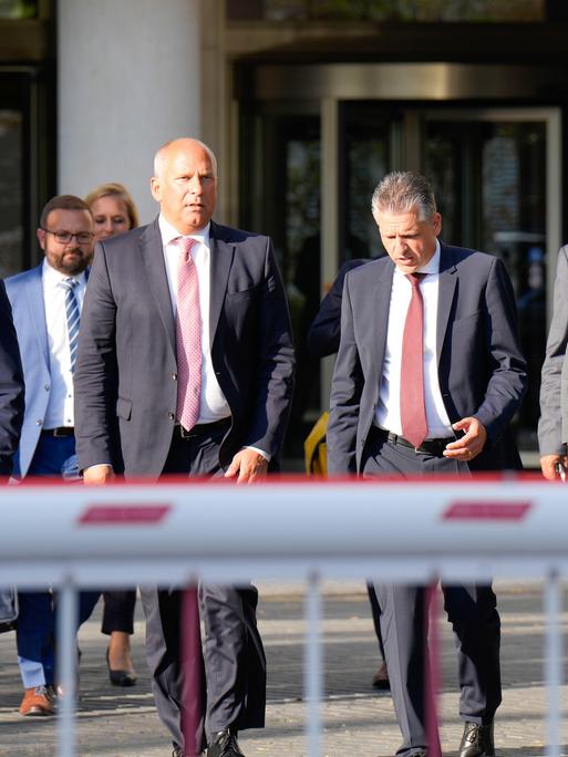 Alexander Hoffmann, Roman Poseck, Thorsten Frei und Alexander Throm beim Pressestatement der CDU/CSU nach den Beratungen zwischen Ampel, Union und Ländern im Bundesinnenministerium. Berlin, 10.09.2024