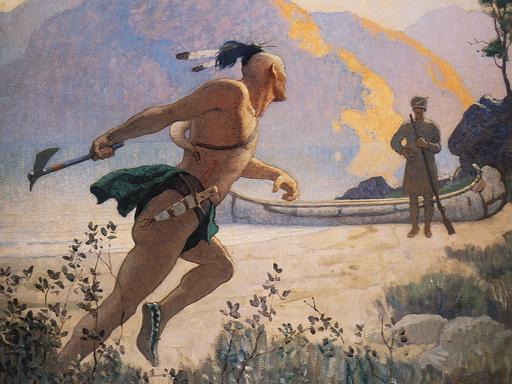 Die Illustration einer "Wildtöter"-Ausgabe aus dem Jahr 1925 zeigt einen Native American, der mit einem Tomahawk den Wildtöter angreift.