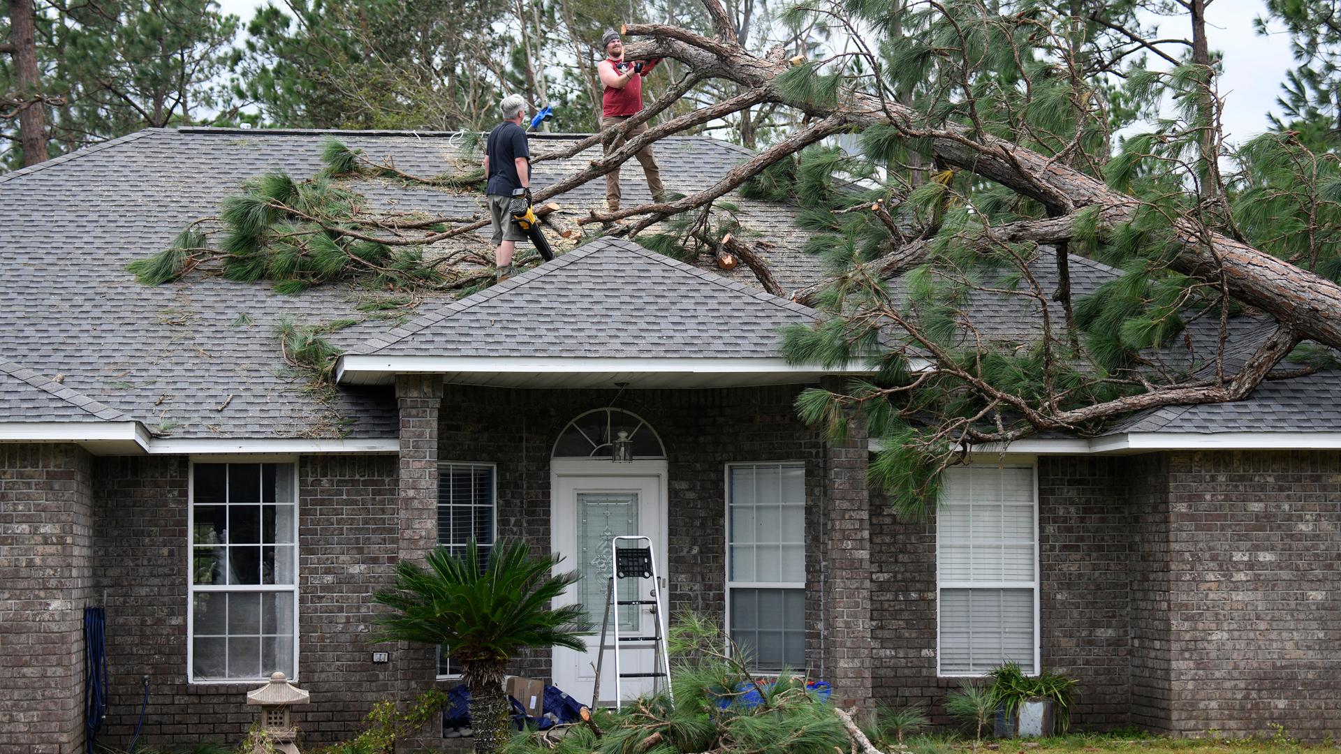 Durch Sturm "Isaias" ist im US-Bundesstaat Florida ein Baum auf ein Haus gefallen.