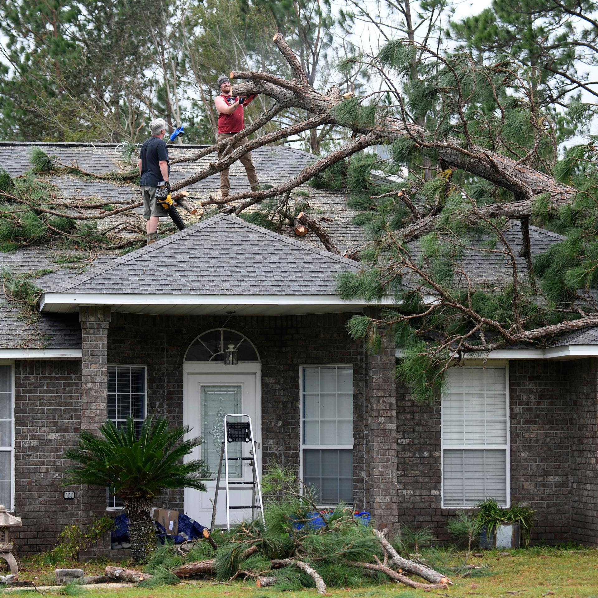 Durch Sturm "Isaias" ist im US-Bundesstaat Florida ein Baum auf ein Haus gefallen.