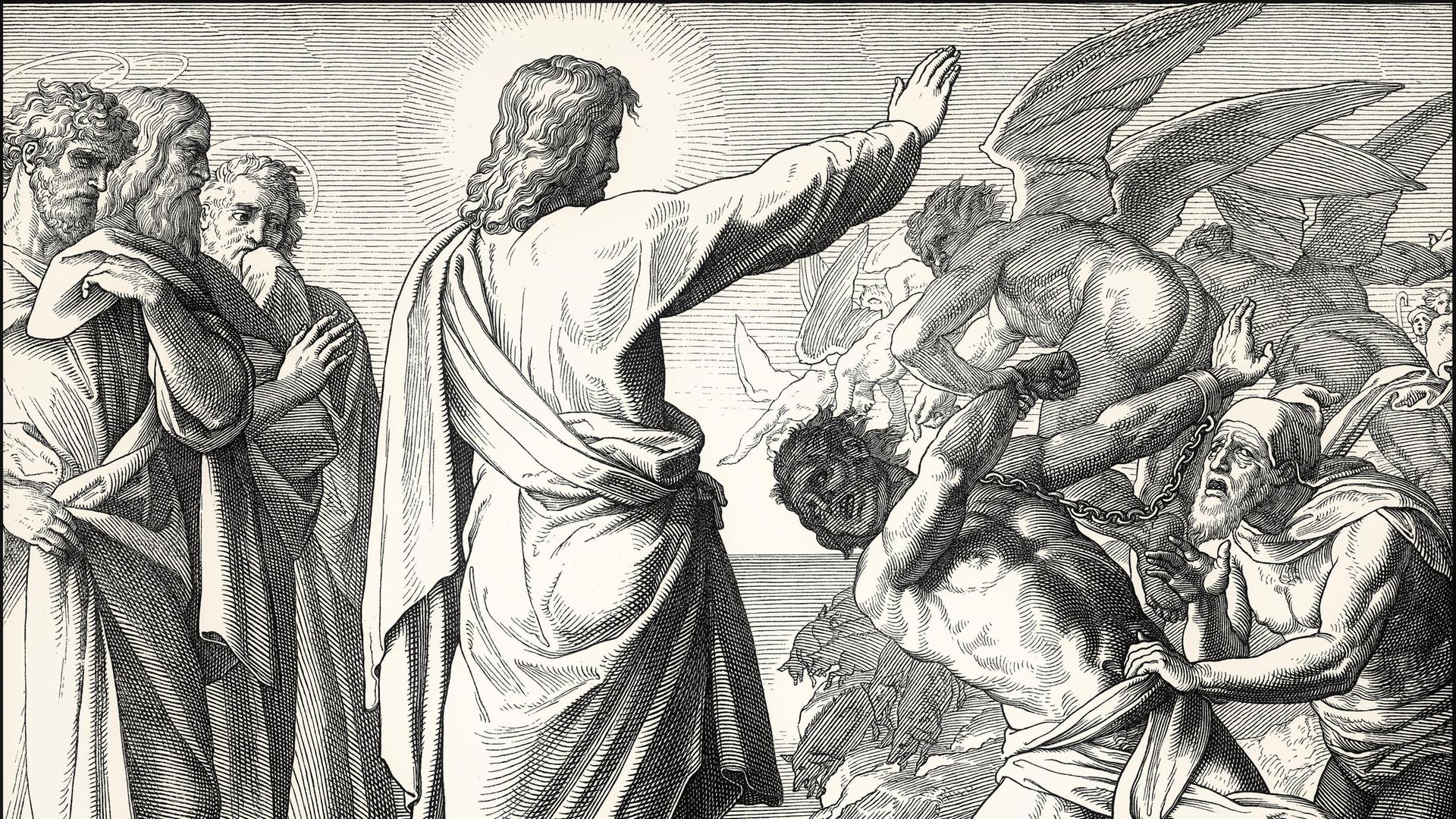 Die Teufelsaustreibung des Dämonischen von Gerasene, Neues Testament, von Julius Schnorr von Carolsfeld, 1860