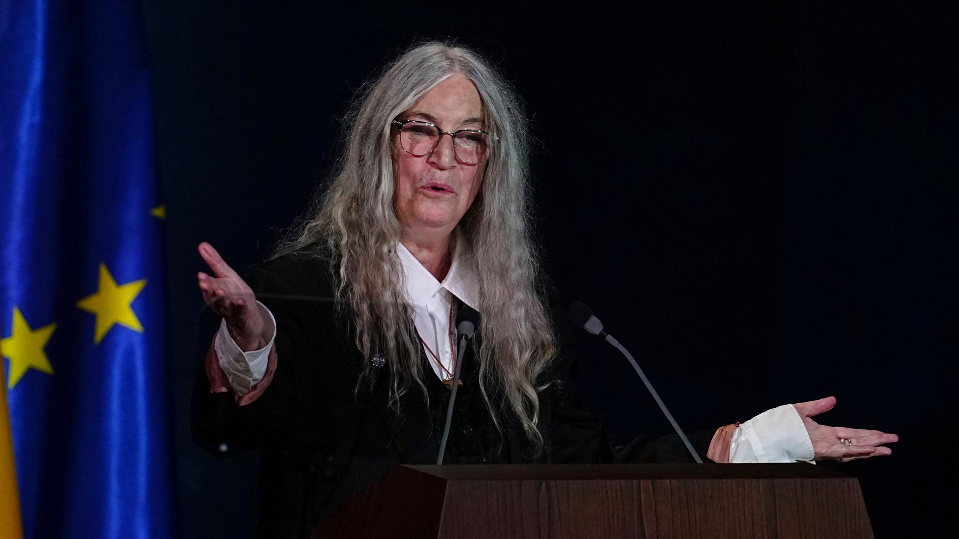 Patti Smith speaks during the Princess of Asturias Awards ceremony in Oviedo, northern Spain, Friday, Oct. 23, 2026. (AP Photo/Miguel Oses) Patti Smith speaks during the Princess of Asturias Awards ceremony in Oviedo, northern Spain, Friday, Oct. 23, 2026. (AP Photo/Miguel Oses)