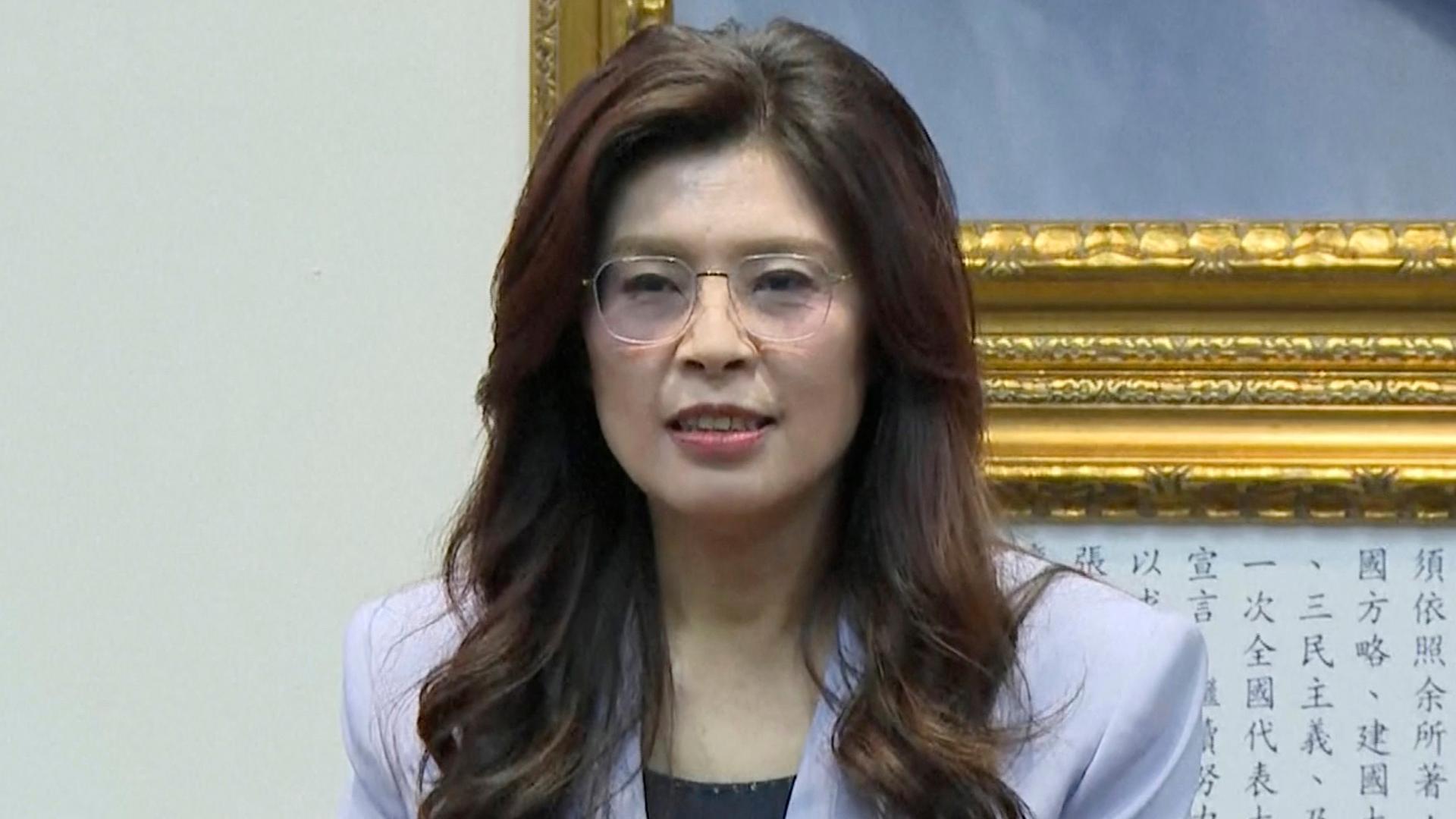 Das Video-Standbild zeigt die taiwanische Oppositionsführerin Cheng vor ihrer Reise nach China, während sie eine Rede im Hauptquartier der Kuomintang (KMT) hält. 