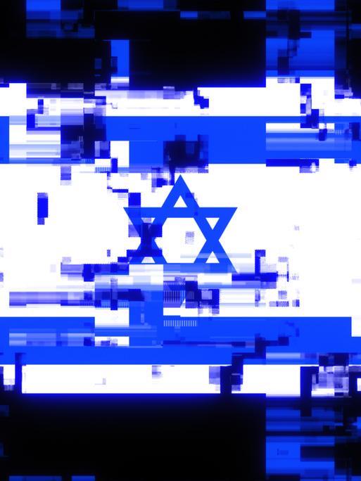 Illustration einer israelischen Flagge auf einem Bildschirm. Die Flagge ist teilweise in Artefakte aufgebrochen bzw. verzerrt. Illustration einer israelischen Flagge auf einem Bildschirm. Die Flagge ist teilweise in Artefakte aufgebrochen bzw. verzerrt.