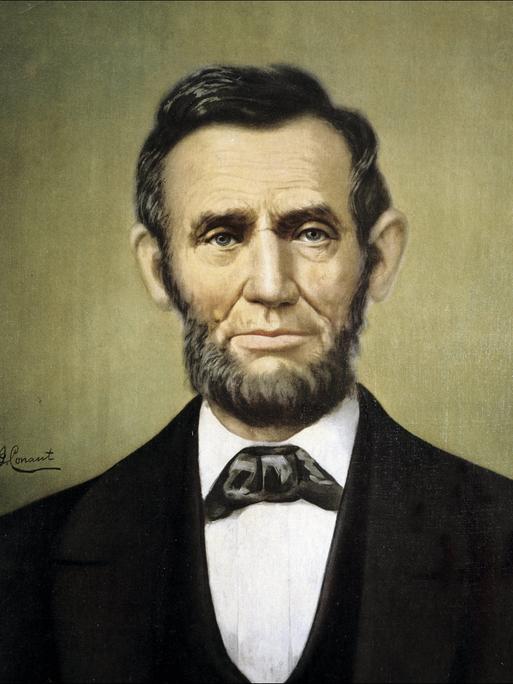 Porträt vom ehemaligen Präsidenten der Vereinigten Staaten Abraham Lincoln (1809–1865) als Ölgemälde von A. G. Conaut. Porträt vom ehemaligen Präsidenten der Vereinigten Staaten Abraham Lincoln (1809–1865) als Ölgemälde von A. G. Conaut.